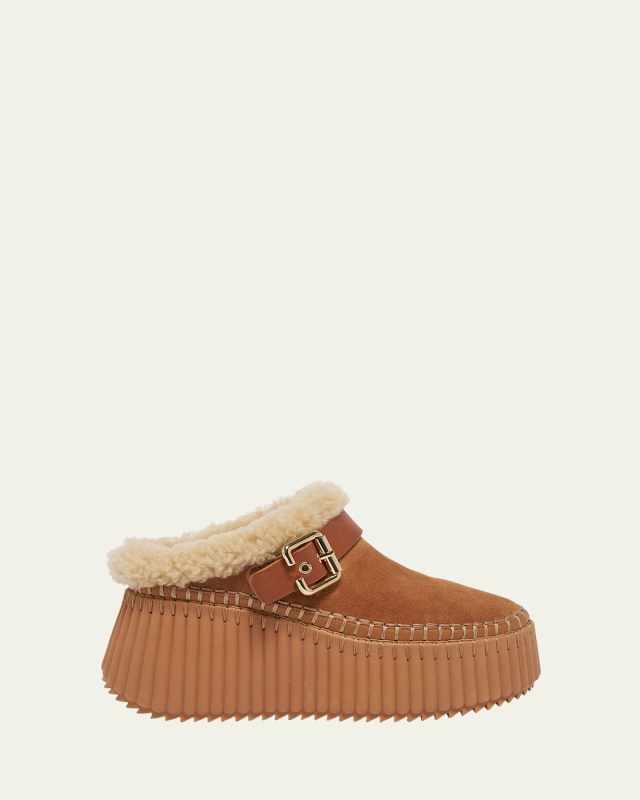Nama Suede Shearling-Lined Platform Clogs